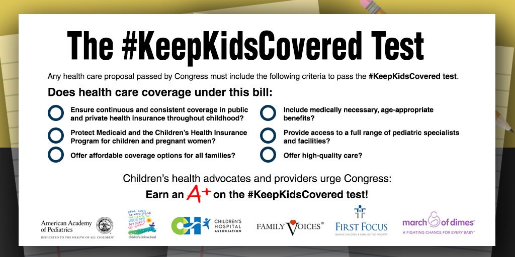 AmerAcadPeds's tweet image. The Senate health care bill text is being released today. Pediatricians will be asking their Senators if it passes the #KeepKidsCovered Test