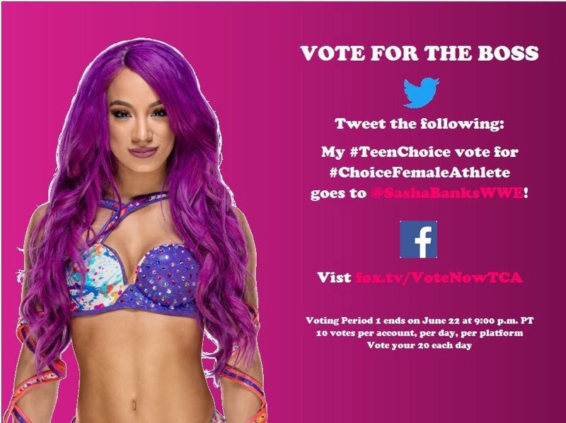 Everyone please go vote for @SashaBanksWWE :) https://t.co/mx9pha80ZW