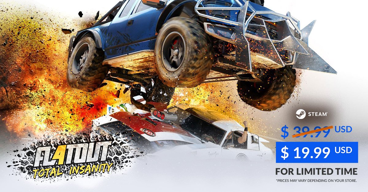 FlatOutGame's tweet photo. FlatOut 4 is 50% OFF! https://t.co/ne4W1yHdih Plus additional 50% OFF if you own the FlatOut Complete Pack. #flatout4 #steam https://t.co/CgwJyRCC9o
