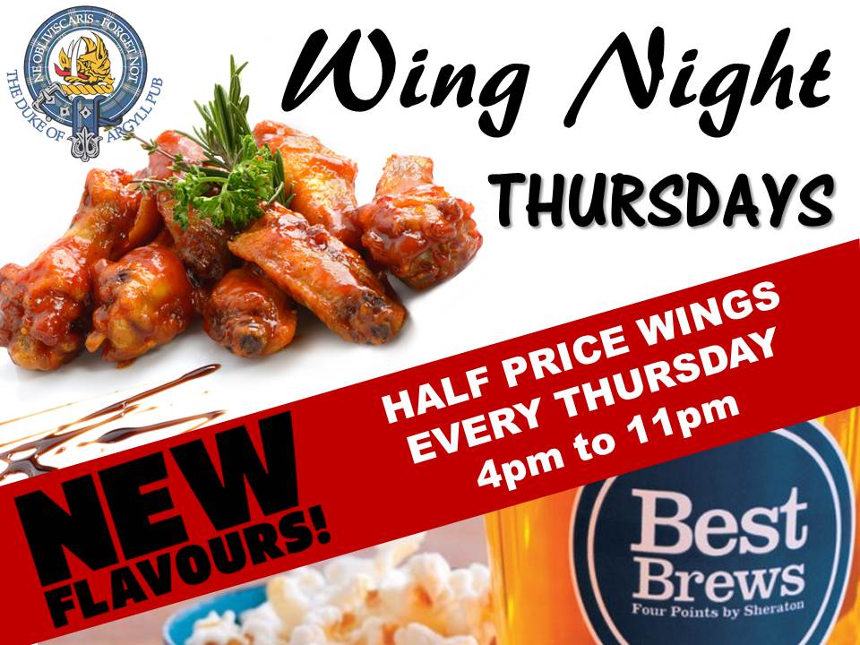 FourPointsEdm's tweet image. 1/2 price wings at the Duke EVERY Thursday from 4pm to 11pm - NEW FLAVORS!  Our favorite - try the Dilly Hot Wings YUMMMM!!!  @yegfood