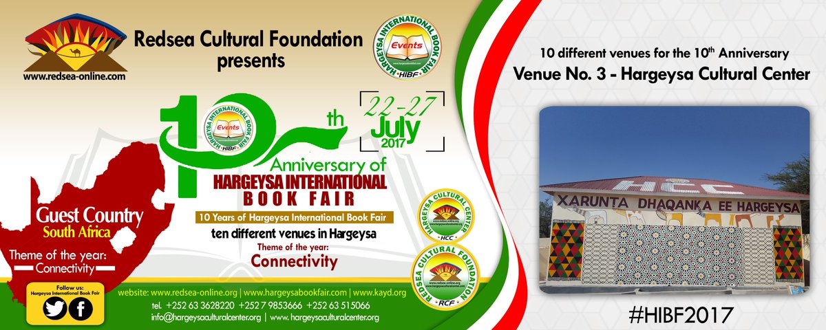 JamaMusse's tweet photo. 10th Anniversary of the @HIBF has 10 different Venues in Hargeysa. One of them is the new #HargeysaCulturalCentre #HIBF2017. Stay tuned. https://t.co/3V0Z9zEFYT