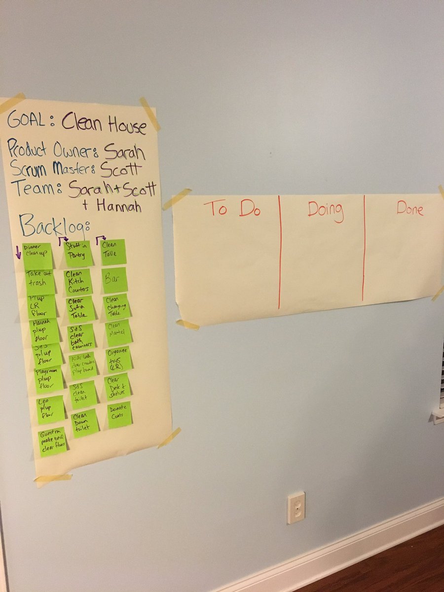 Decided to #scrum house cleaning. Ridiculous? Yes, but worked like a charm. Much faster and had more fun.