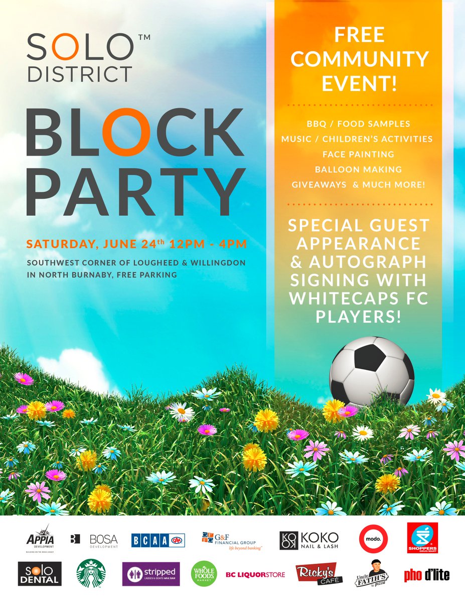 SOLODistrict's tweet photo. Looking for a great way to spend Saturday in the sun? Join us at the #SOLODistrict Block Party! The fun begins at noon on June 24! #Burnaby https://t.co/d8aSCQufaX