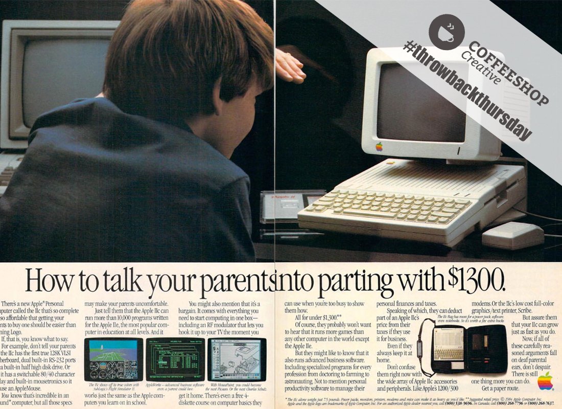 coffeescreative's tweet image. #Throwing it back to #vintage days of #homecomputing. Look at that screen size!  #throwbackdesign #throwbackthursday #appleclassics #design