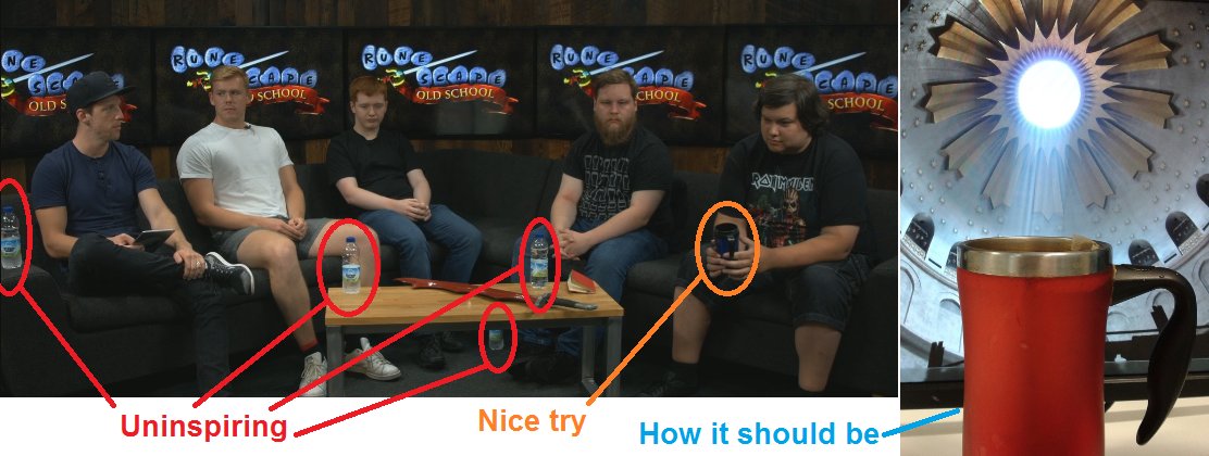 JagexAsh's tweet photo. Critiquing the @OldSchoolRS team's livestream drinking habits 🧐 https://t.co/nkB7pd22QE