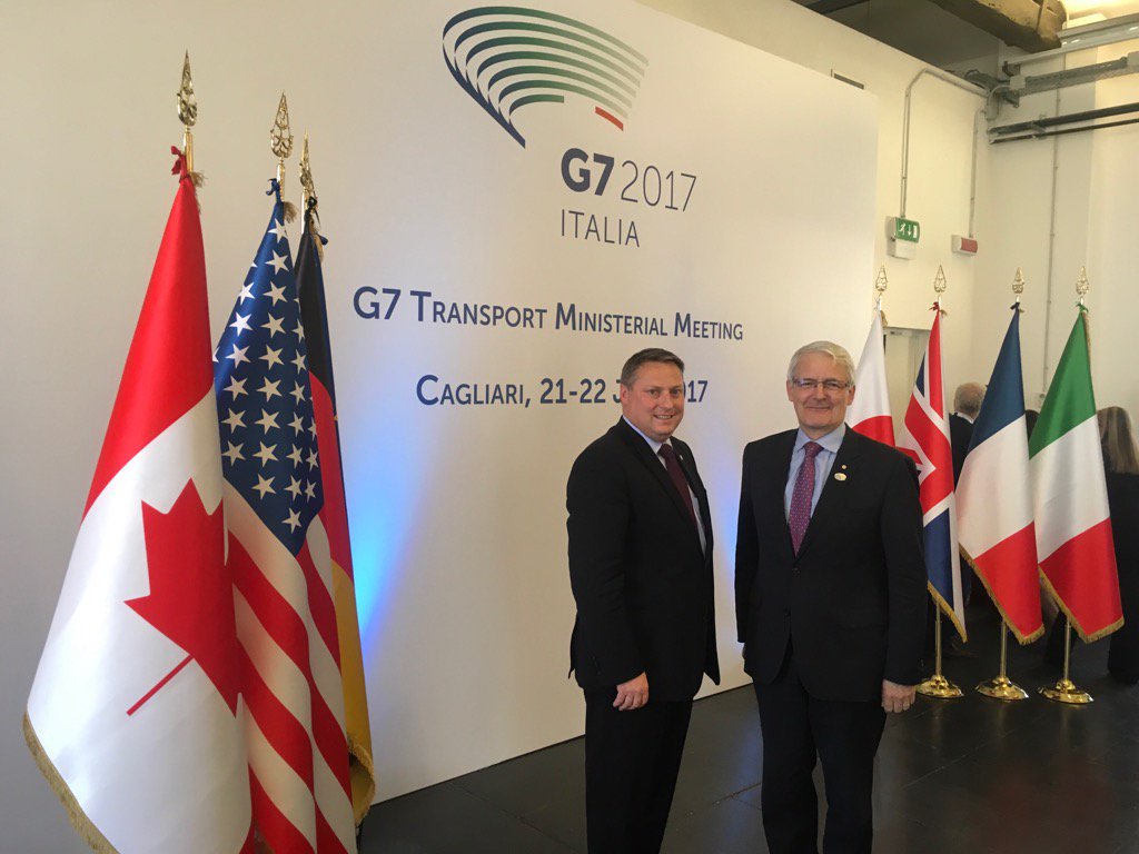 Minister <a href="/MarcGarneau/">Marc Garneau</a> &amp; I at #G7 in Italy, productive mtgs on Social &amp; Sustainable Infrastructure / Autonomous Cars