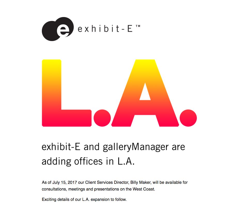 exhibit-E and galleryManager are adding offices in L.A.  
ow.ly/gHkG30cOs8V