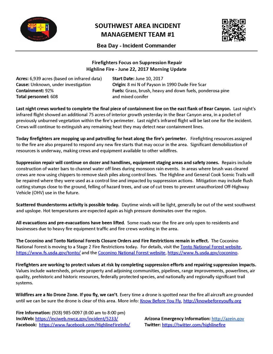 HighlineFire's tweet image. #HighlineFire June 22 Morning Update: Firefighters Focus on Suppression Repair Downloadable version available here: goo.gl/V2ggAh
