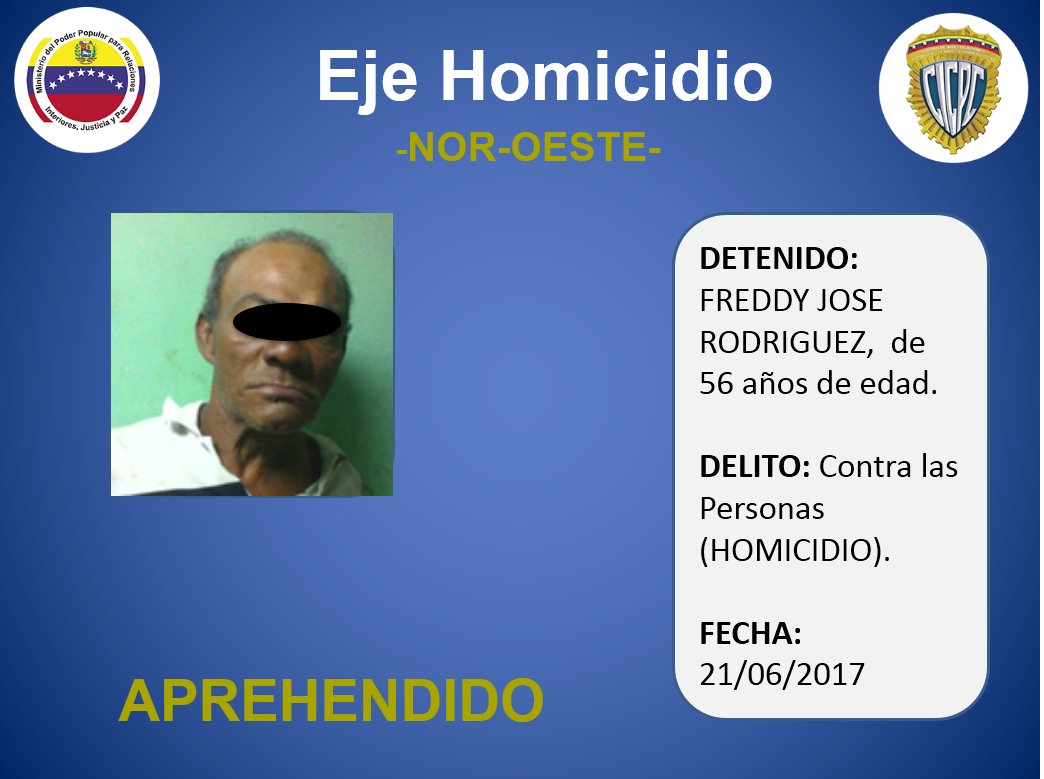 ejenoroeste's tweet image. SE LOGRA LA APREHENSIÓN FLAGRANTE DEL CIUDADANO: FREDDY JOSE RODRIGUEZ, DELITO: HOMICIDIO, #PRENSACICPC #REDIPCAPITAL