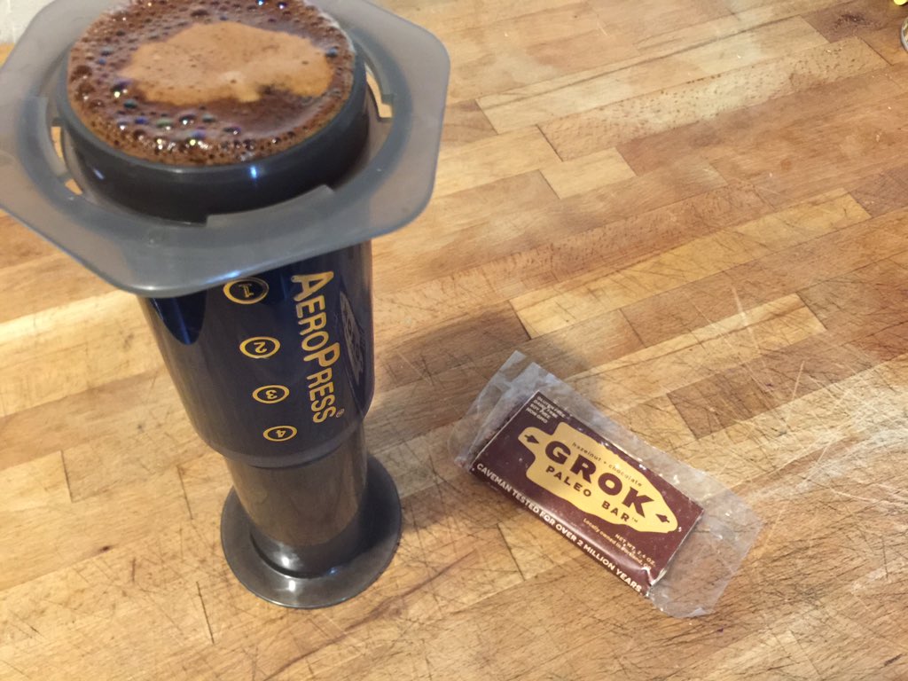 thegrokbar's tweet photo. Good things come in pairs!! 😎😂 Like Chocolate Hazelnut GROK Bars and #AeroPress #coffee! https://t.co/ljlhtvWZ6F