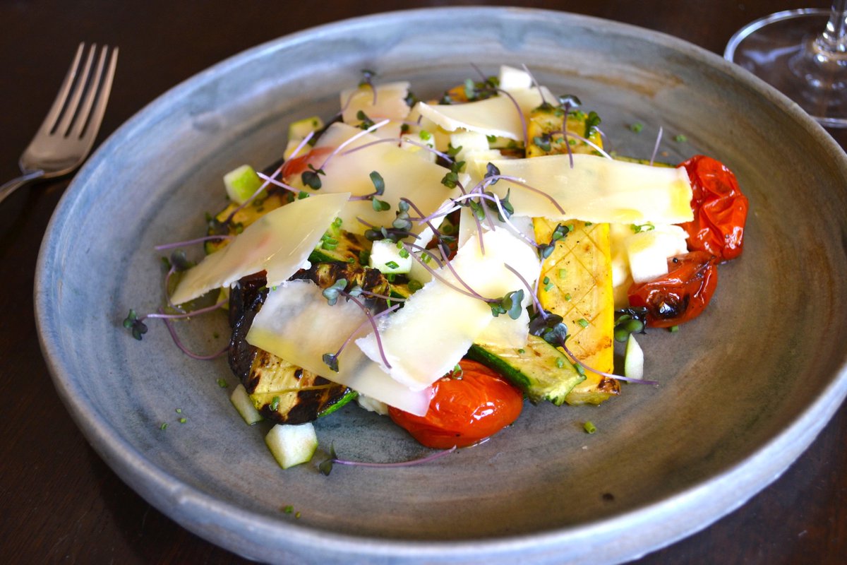 Grilled Petite Summer Squash with polenta, tomato, Dalmatinac, and apple. You can’t go wrong!