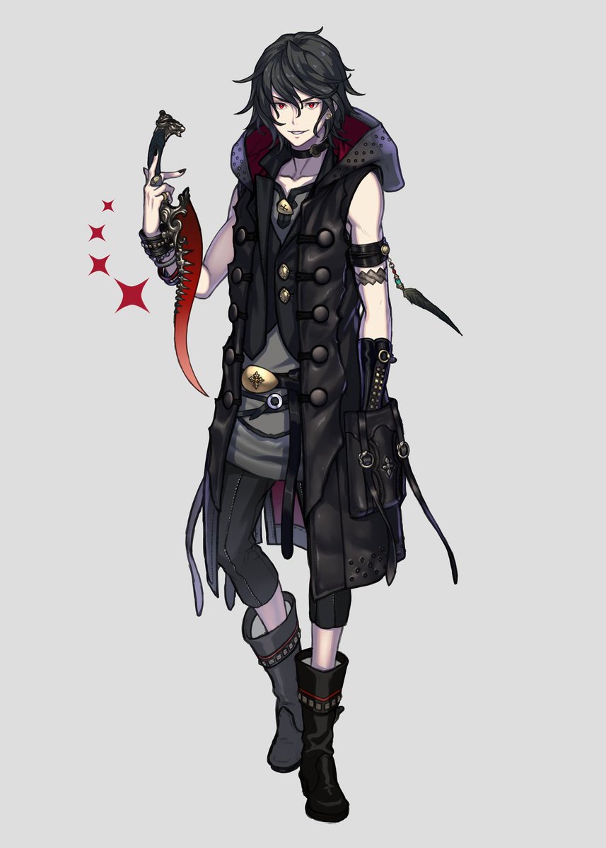「創作魔法使いシリーズ。呪いの短剣を持つ妖しい黒フードくん。一番最初に描いた青髪の」|Biteのイラスト