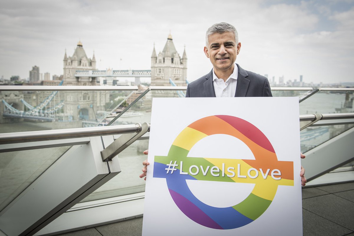 MayorofLondon's tweet photo. I’m proud London is seen as a beacon for the LGBT+ community. Great to see rainbow colours taking pride of place on the @TfL network. https://t.co/985CerlCZh