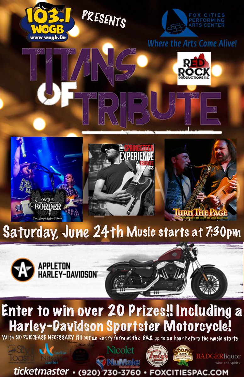 redrproduction's tweet photo. #TitansOfTribute THIS SATURDAY NIGHT @FoxCitiesPAC featuring @OntheBorder2 , @joshtannerEXP , &amp; Turn the Page!! https://t.co/URwf9AFstY https://t.co/Uwn5XbgeUA
