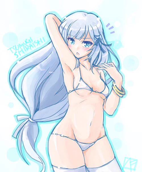 お題ありがとうございます♪( '▽`)早速描いてみましたよ。
「ミリマスの白石紬をマイクロビキニ+ニーソックス」です。 