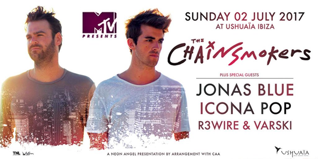 Muchoticket's tweet photo. @ushuaiaibiza and @MTV join forces to bring a special event on 2nd July with @TheChainsmokers. Don't you miss it!
https://t.co/qfmoU77XI8 https://t.co/O97FTQ5eGE