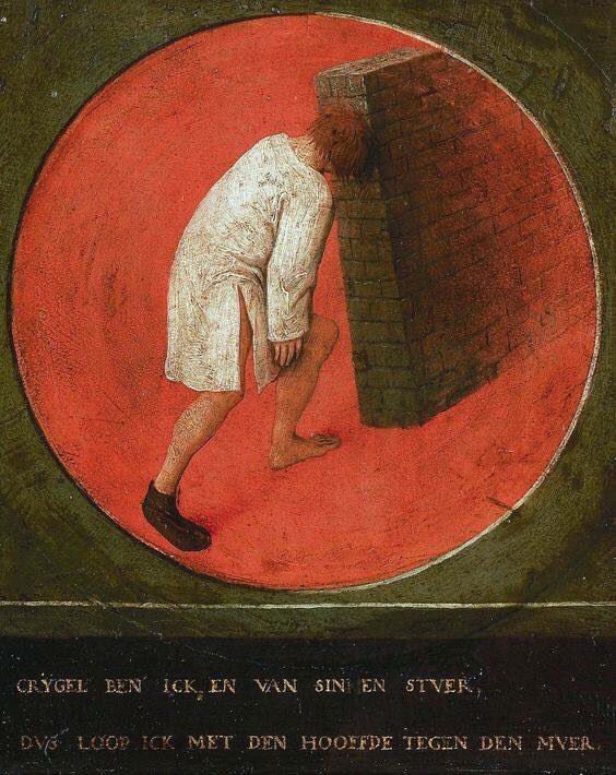 aciturrieta's tweet photo. Banging one's head against a brick wall #PieterBruegel #TwelveProverbs https://t.co/4lhdbPCT0t