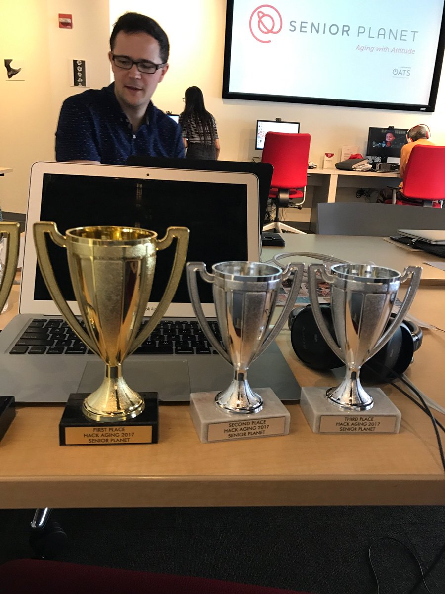 seniorplanet's tweet photo. Got the trophies! We're ready to #HackAging. https://t.co/LjjZz2ACsr