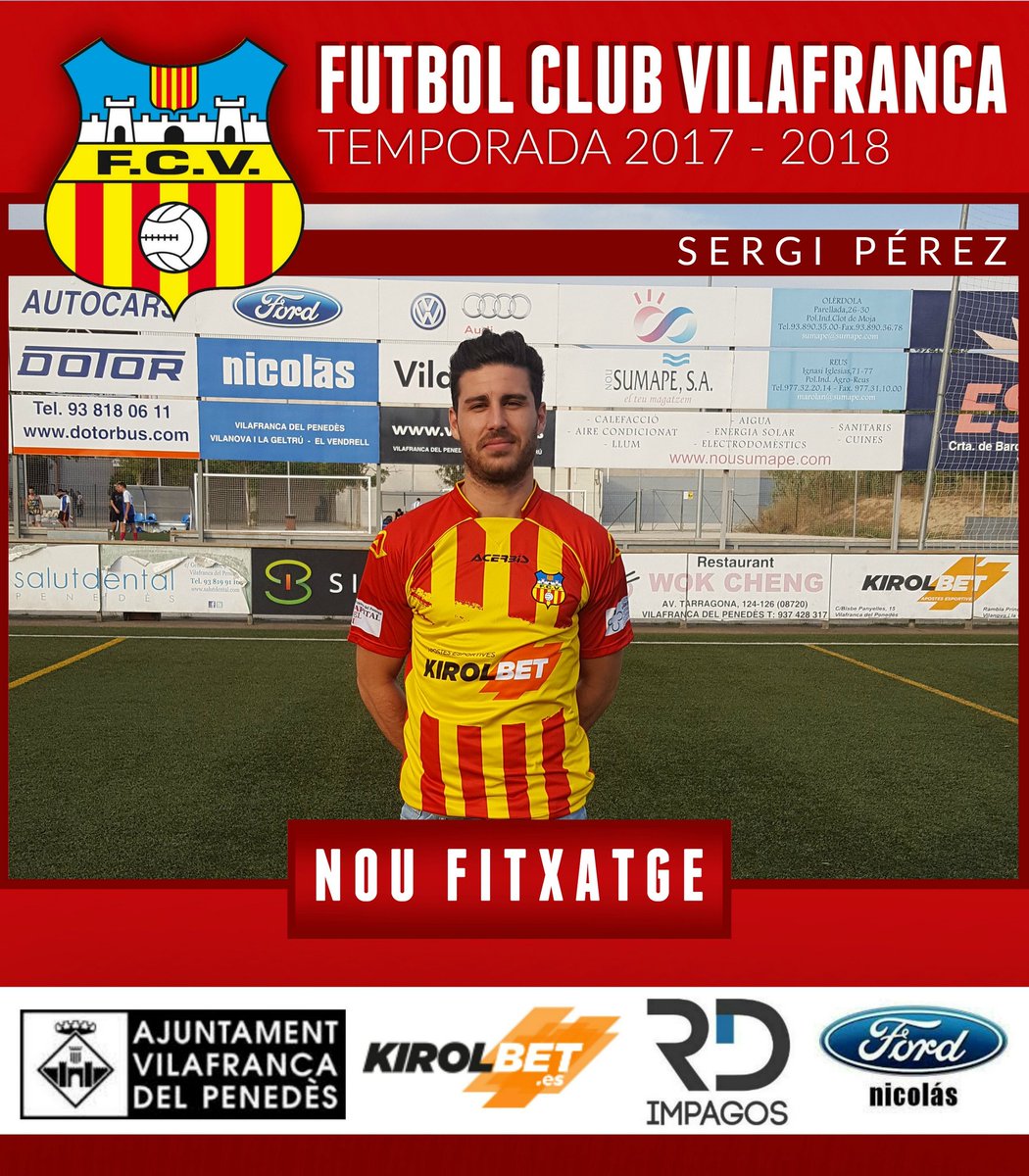 FCVilafranca's tweet photo. Sergi Pérez ( @sergiperezmunoz ), defensa procedent del CE Jupiter, nou fitxatge per la temporada vinent. Benvingut al @FCVilafranca https://t.co/3jioCQsuu5