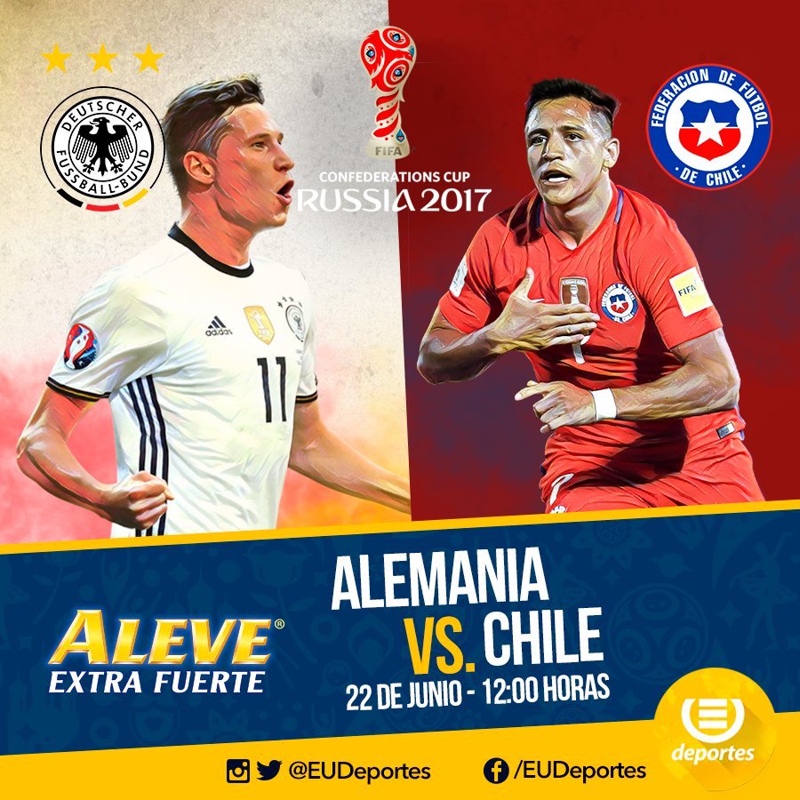 EUDeportes's tweet photo. #CopaConfederaciones | ¡Rueda el balón! El campeón del mundo ante la campeona de América. Alemania 0-0 Chile. https://t.co/2qneKGSL2O
