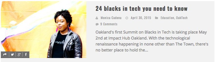 OaklandBikeTour's tweet image. Loving this @oaklandlocal #OakTech article: 24 blacks in #Tech you need to know oaklandlocal.com/2015/04/24-bla…
