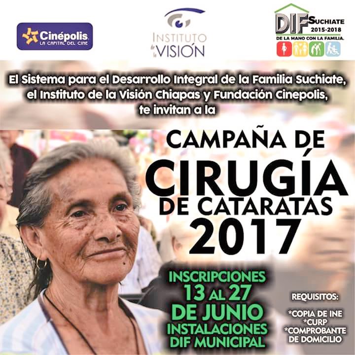 SuchiateDif's tweet photo. Campaña de Cirugía de Cataratas 2017 en Suchiate Chiapas @difchiapas @Cinepolis @Institutovision 
https://t.co/i2zYDLcSBZ https://t.co/NEMMzQEg2g