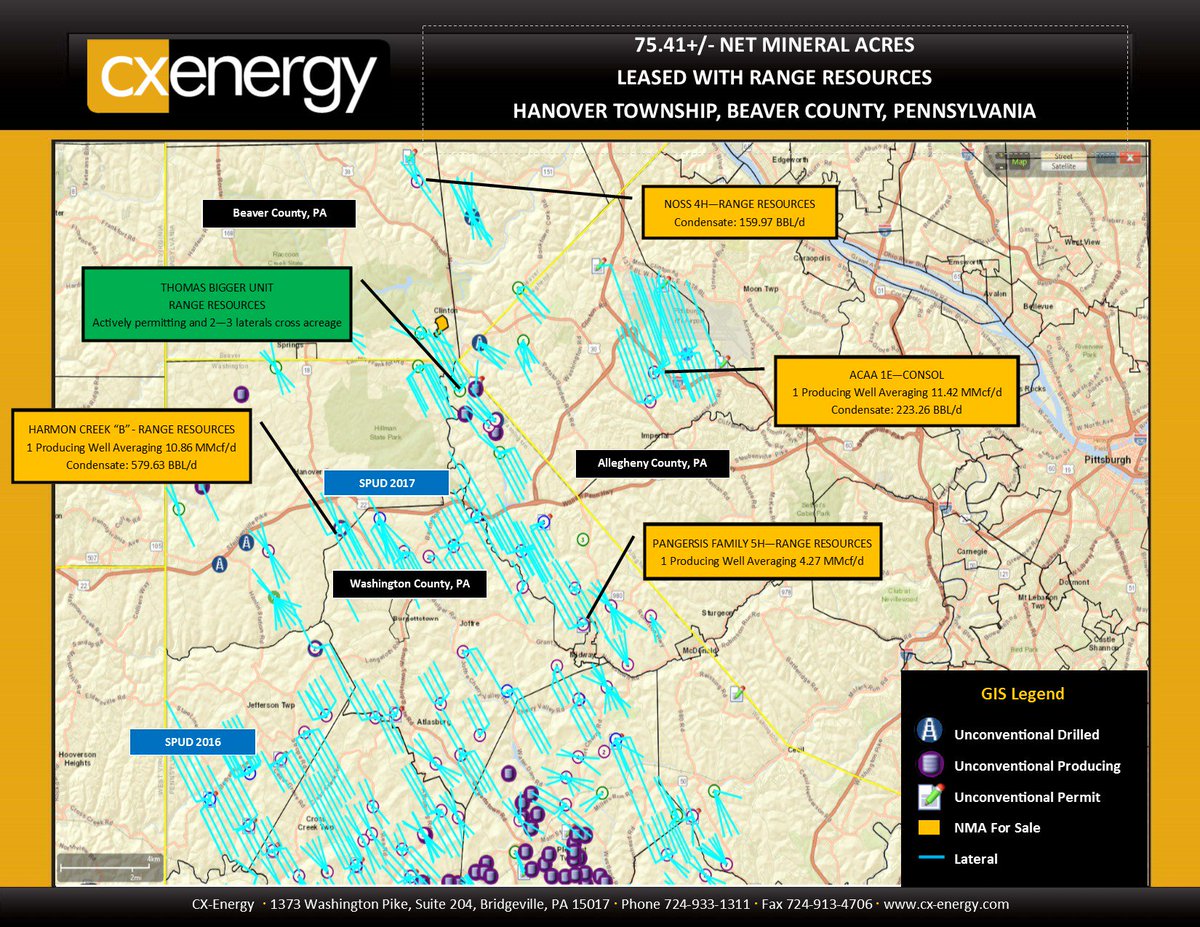 75.41+/- net mineral acres in Hanover Twp, Beaver Co, PA. Range Resources Thomas Bigger Unit will have 2-3 laterals crossing this acreage!