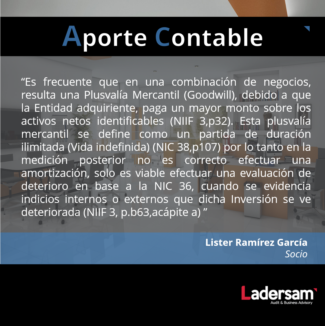 LadersamPeru's tweet photo. ¿Cuál es el efecto contable, en la medición posterior de una Plusvalía Mercantil? #IFRS #NIC38 #Intangibles #NIIF3 #NIC36 https://t.co/yLxcMwDcrb