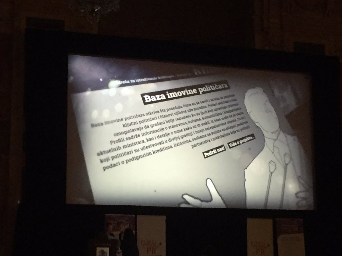 KatjaSeruga's tweet photo. Bravooo! Data journalism award za @KRIKrs! Baza imovine političara. #dja2017 #GenSummit17 https://t.co/EtyDeg5Gsm