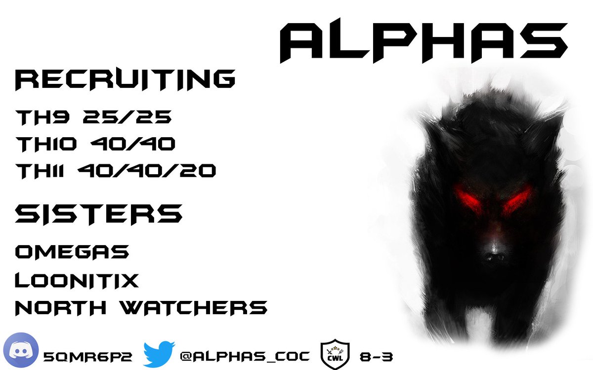 Alphas_CoC's tweet image. Roster is filling quickly but we still got a few spots 🐺 Come and join the most badass family out there 🐺💪💪💪