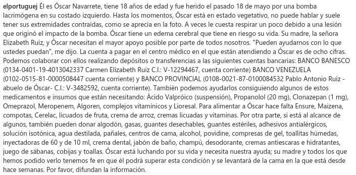 paolucci40's tweet photo. El TRISTE caso de Óscar Navarrete (18) impactado por una lacrimogena el #18May esta en estado vegetativo, su madre necesita nuestra ayuda. https://t.co/EqvRZZ473L