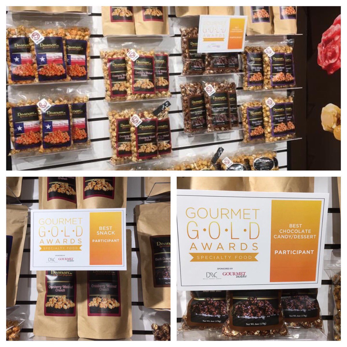 Aalexander39Amy's tweet image. @DeananPop speciality flavors in the coveted #gourmetgolds Awards @DallasMarket. Fingers crossed.#cranberrywalnut #DarkChocolatewithSeaSalt