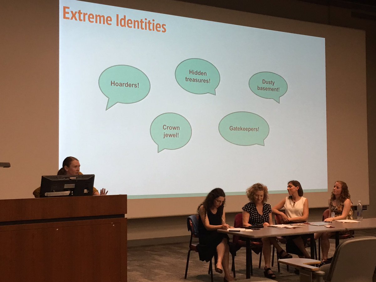FarbThink's tweet photo. @RareLeah Asks What about InReach? #external/internal #problematic #narratives @RBMSinfo #rbms17 #1Library #radical #collaboration https://t.co/PcUUBeeIlp