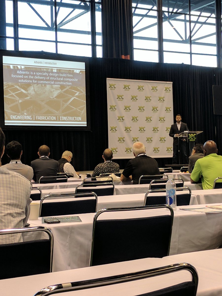 Advantic_LLC's tweet photo. Brad's talk on Advantic's hybrid design approach, using the best materials for the job - traditional &amp; composite.  #JECChicago #Construction https://t.co/EWP8cw4QHG