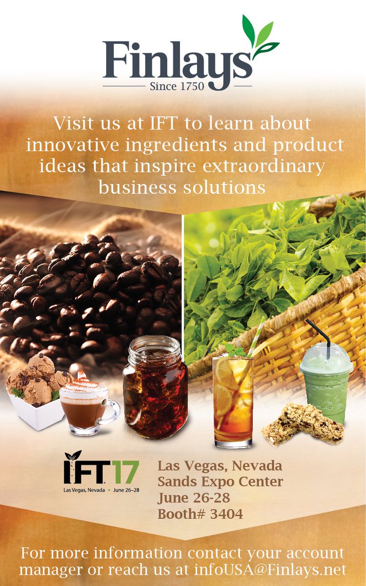 IFT 2017 is right around the corner. Come visit us at booth #3404 to try our latest coffee and tea innovations #ift17 #extracts #ingredients