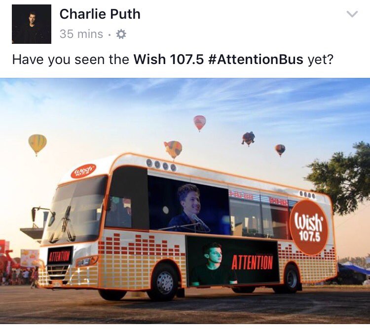 LOOK: Charlie Puth himself spreads news about the newly-dressed Wish 107.5 Bus promoting his latest single, 'Attention'