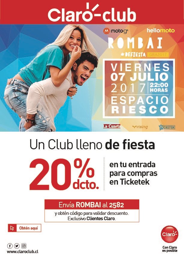 fcokaminski's tweet photo. Se inicia segunda etapa de ventas de. ROMBAI EN CHILE! 7 de julio Espacio riesco! Asegura entrada antes que se agoten! RT https://t.co/w3ZHSpYiI4