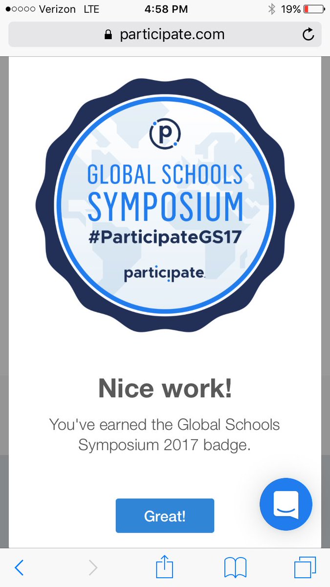 DavernJack's tweet photo. Celebrating a new badge! Thanks for a great global event! @ctperkins726 @participate @ABSSWeb #participategs17 https://t.co/vpTZ57oi5w