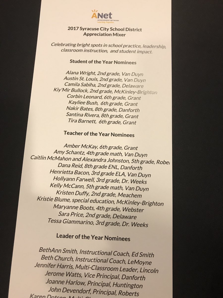 McKinleyEle's tweet photo. We’re proud that our very own, Kristie Blume, is nominated for Teacher of the Year at the ANet mixer! @SyracuseSchools @AchievementNet https://t.co/QNmgG0WDr2