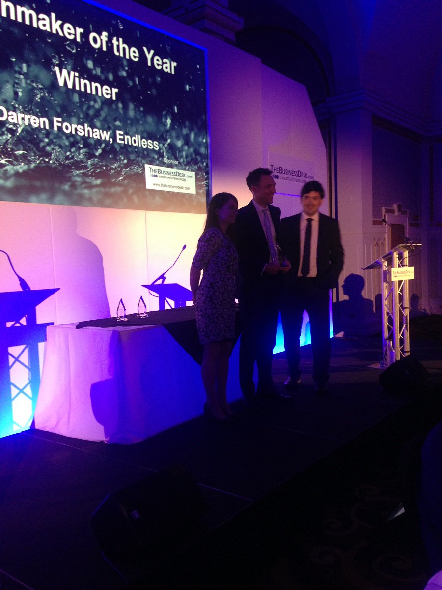 BusinessDesk_YK's tweet photo. Rainmaker of the year at the #Rainmaker17 awards is Darren Forshaw of Endless! (obviously a younger model has appeared on stage!) https://t.co/u5rurLb0Lr