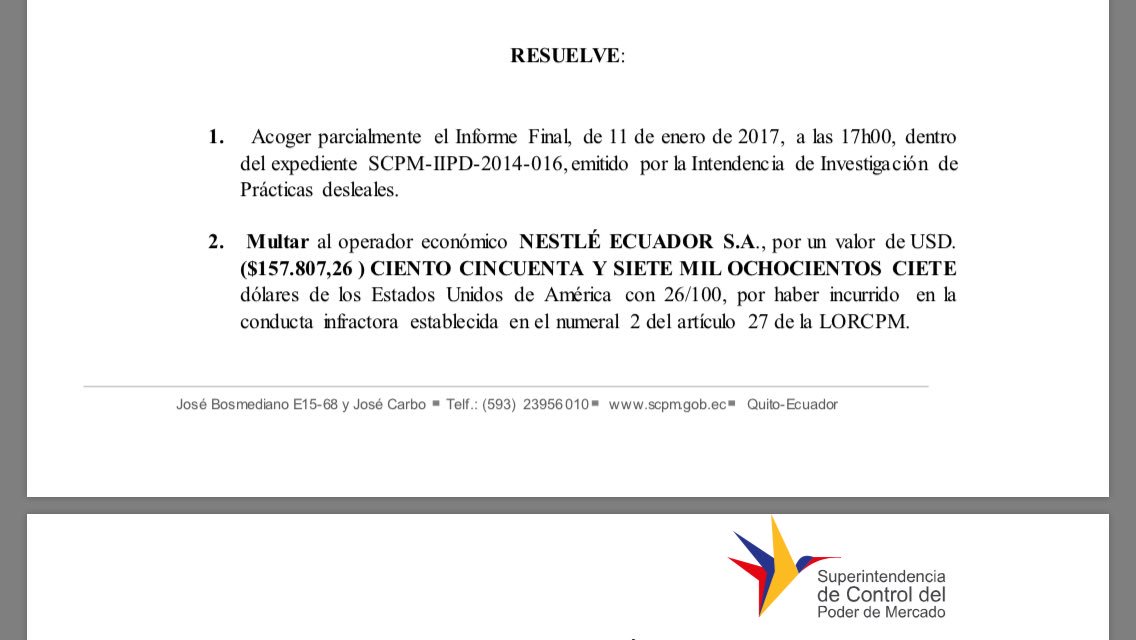 fabchang's tweet photo. Antimonopolio impone multa de $157.807 a Nestlé.
RT si encuentra el error
#CIETE https://t.co/cvO4ilduyx
