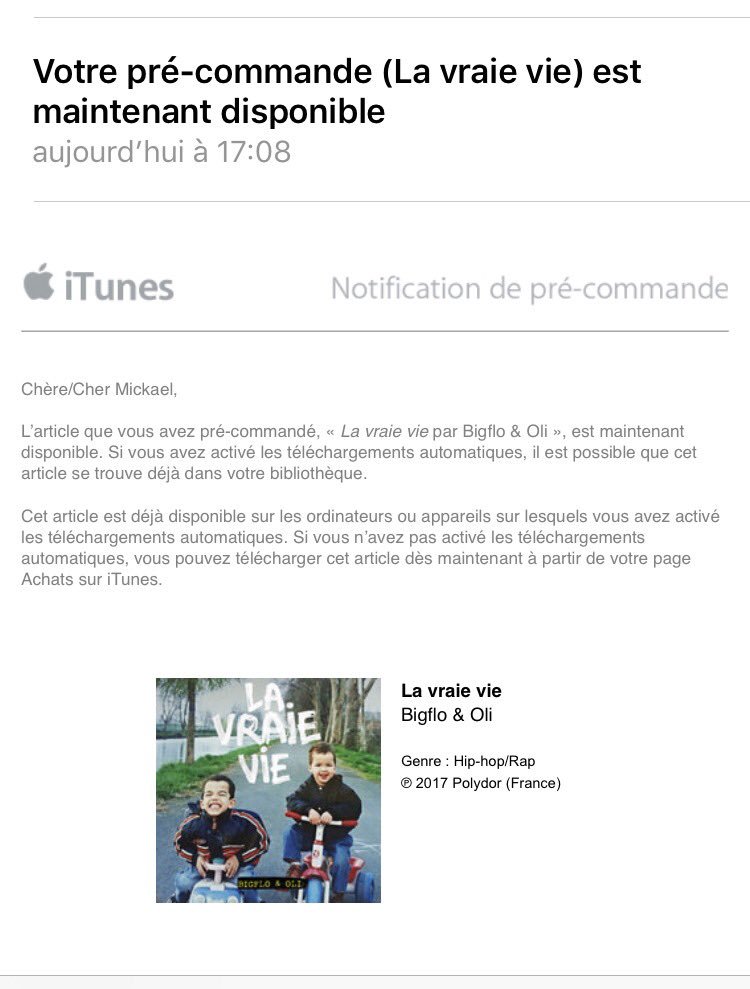 Je kiffe recevoir ce genre de mail 😊
#LaVraiVie @bigfloetoli 😉 https://t.co/8mG50KBssb