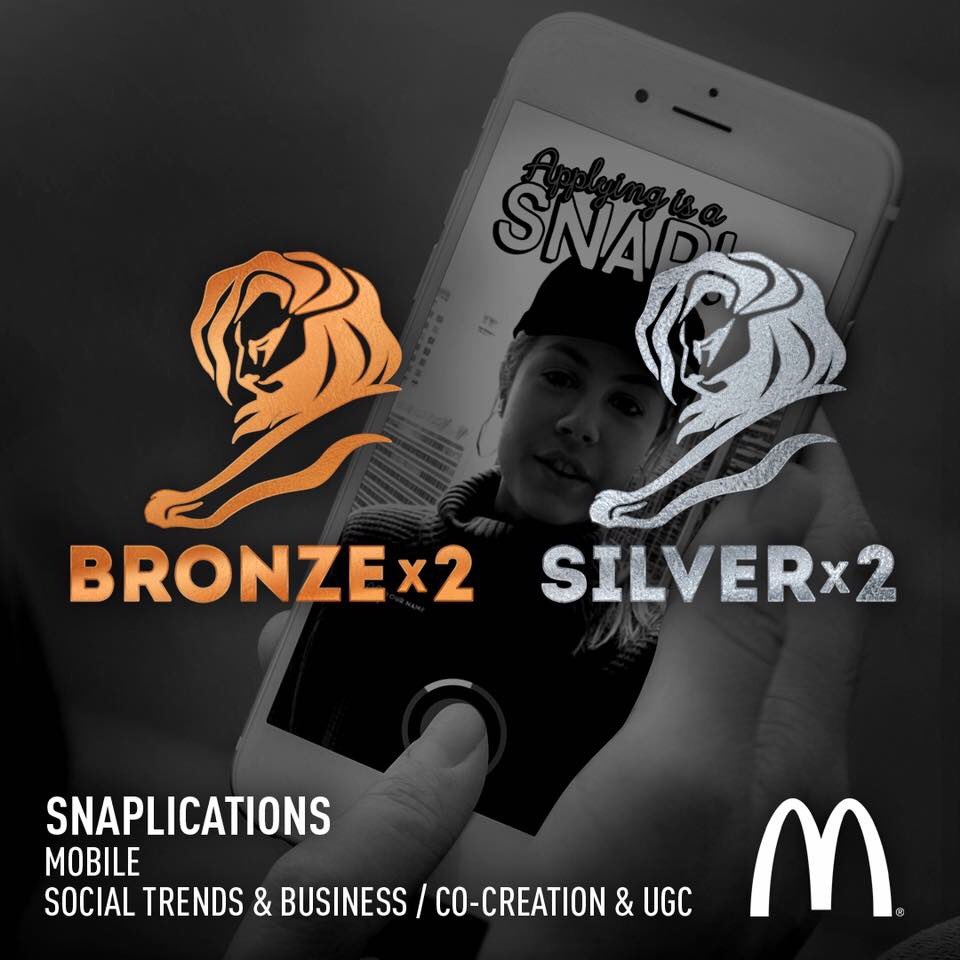 davediveroli's tweet photo. Proud to announce VML &amp; @maccas  picked up 4 x #CannesLions for  Snaplications #WeAreVML https://t.co/qWh9eXza4G