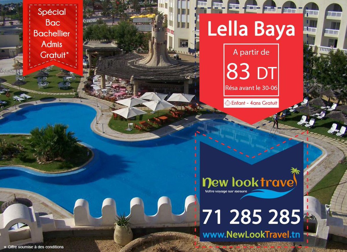 NewLookTravelTn's tweet photo. 🏅 #MABROUK EL #BAC 🏅 #Bachelier Admis : Votre séjour est #GRATUIT dans Lella Baya avec #NewLookTravel
#Bac2017 https://t.co/Z8zSkanOyX