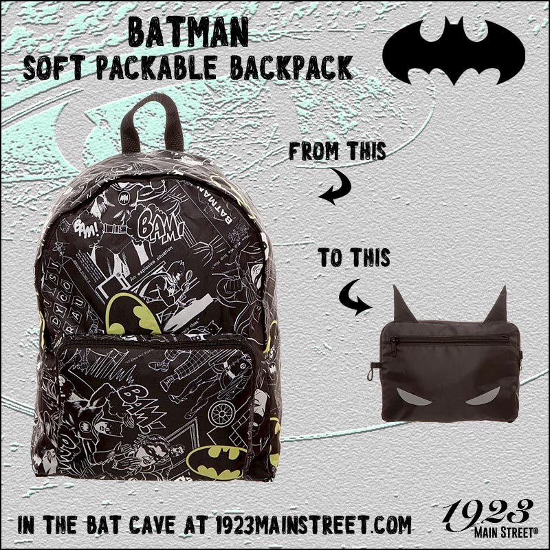 1923MainStreet's tweet image. The #Batman soft packable backpack. For heroes on the go with a need for stealth. In the Bat Cave. 1923mainstreet.com/products/batma… #BatmanBackpack