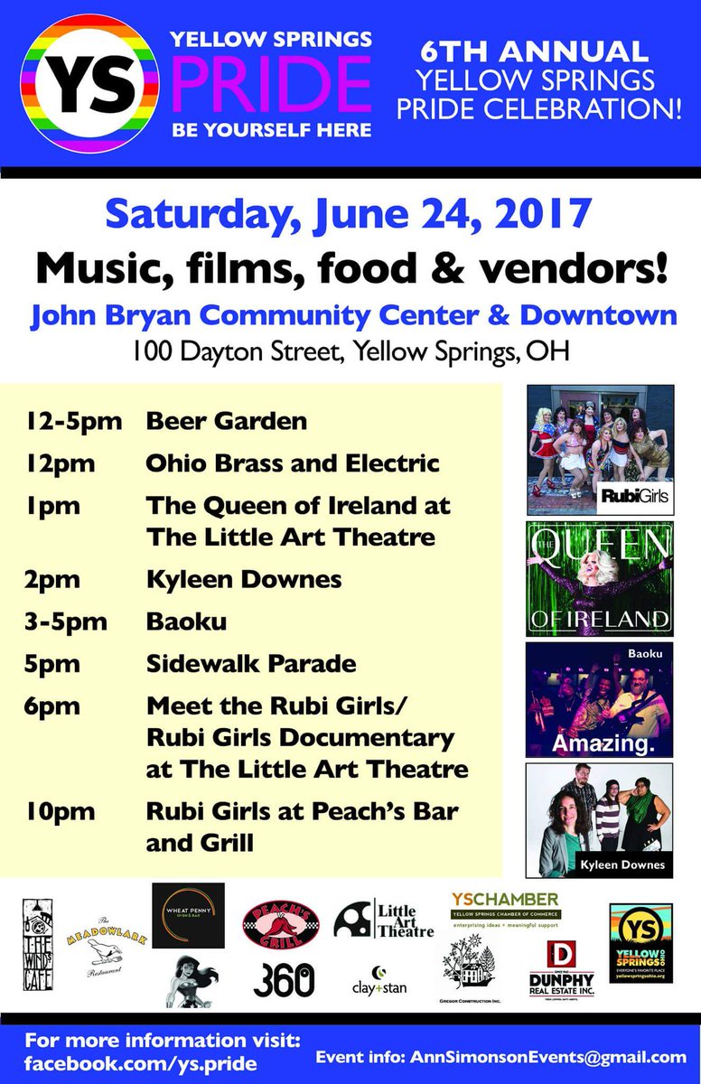 kyleendownes's tweet image. We're ready to play @inyellowsprings  Saturday! The line up is looking good! OB&amp;amp;E @baoku RUBIGIRLS! #Pride2017 #imdancing