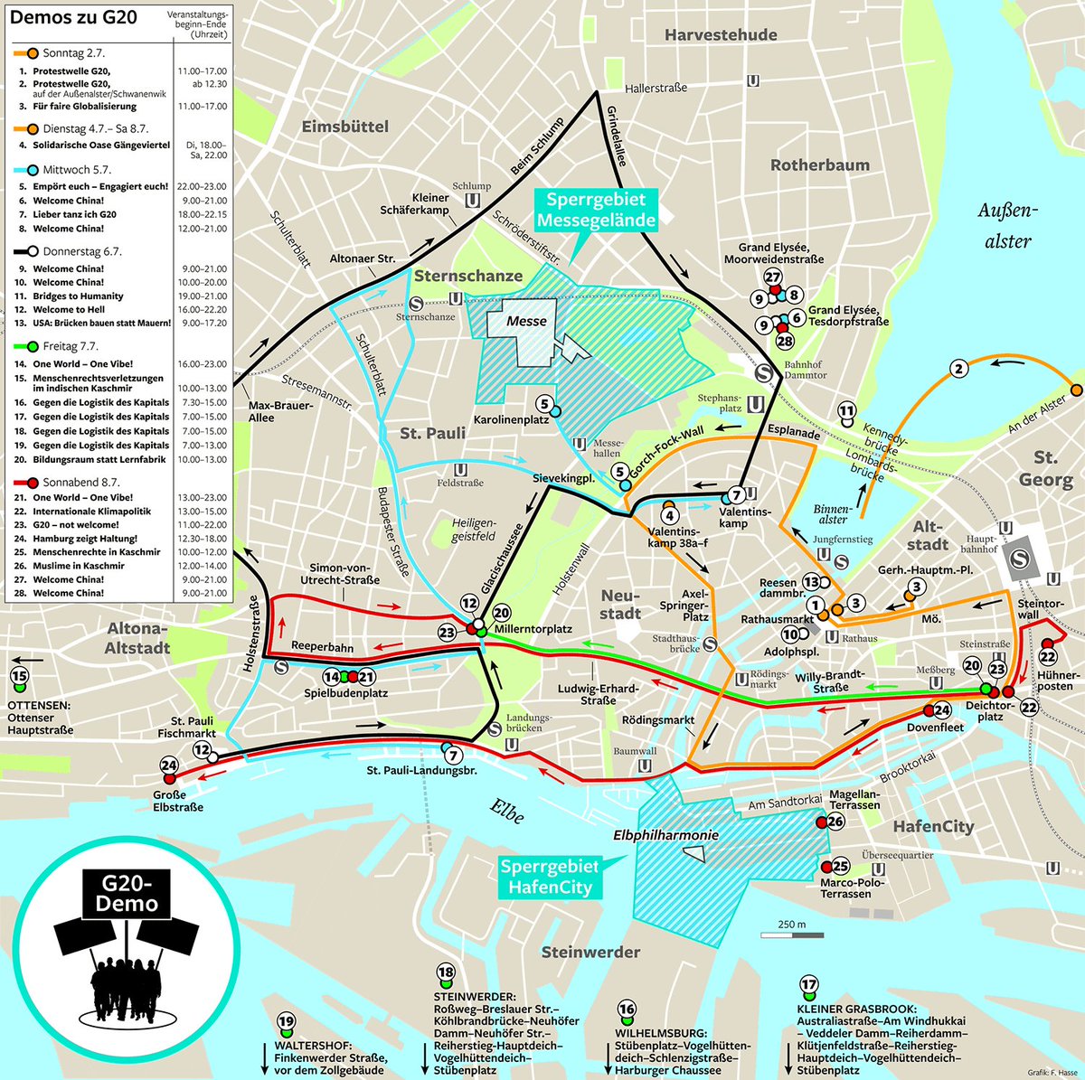 mit_Biss's tweet photo. Das Hamburger Abendblatt hat alle bislang angemeldeten Kundgebungen und Demos auf einen Stadtplan gezeichnet.
Schon allerhand los bei #NoG20 https://t.co/w7eSfqG6rT