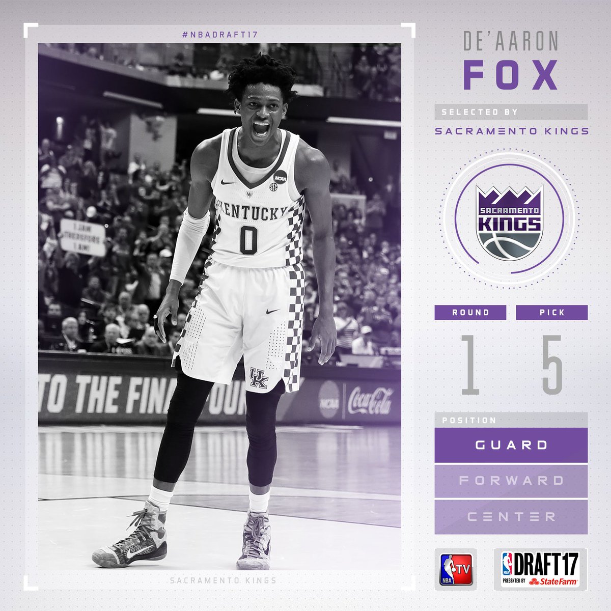 The <a href="/SacramentoKings/">Sacramento Kings</a> select De'Aaron Fox with the #5 pick in the 2017 #NBADraft!