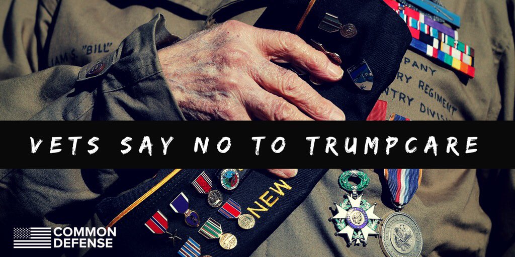 commondefense's tweet photo. Retweet if you're standing with #VetsAgainstTrump to reject #Trumpcare. https://t.co/aN7AnUBhrM