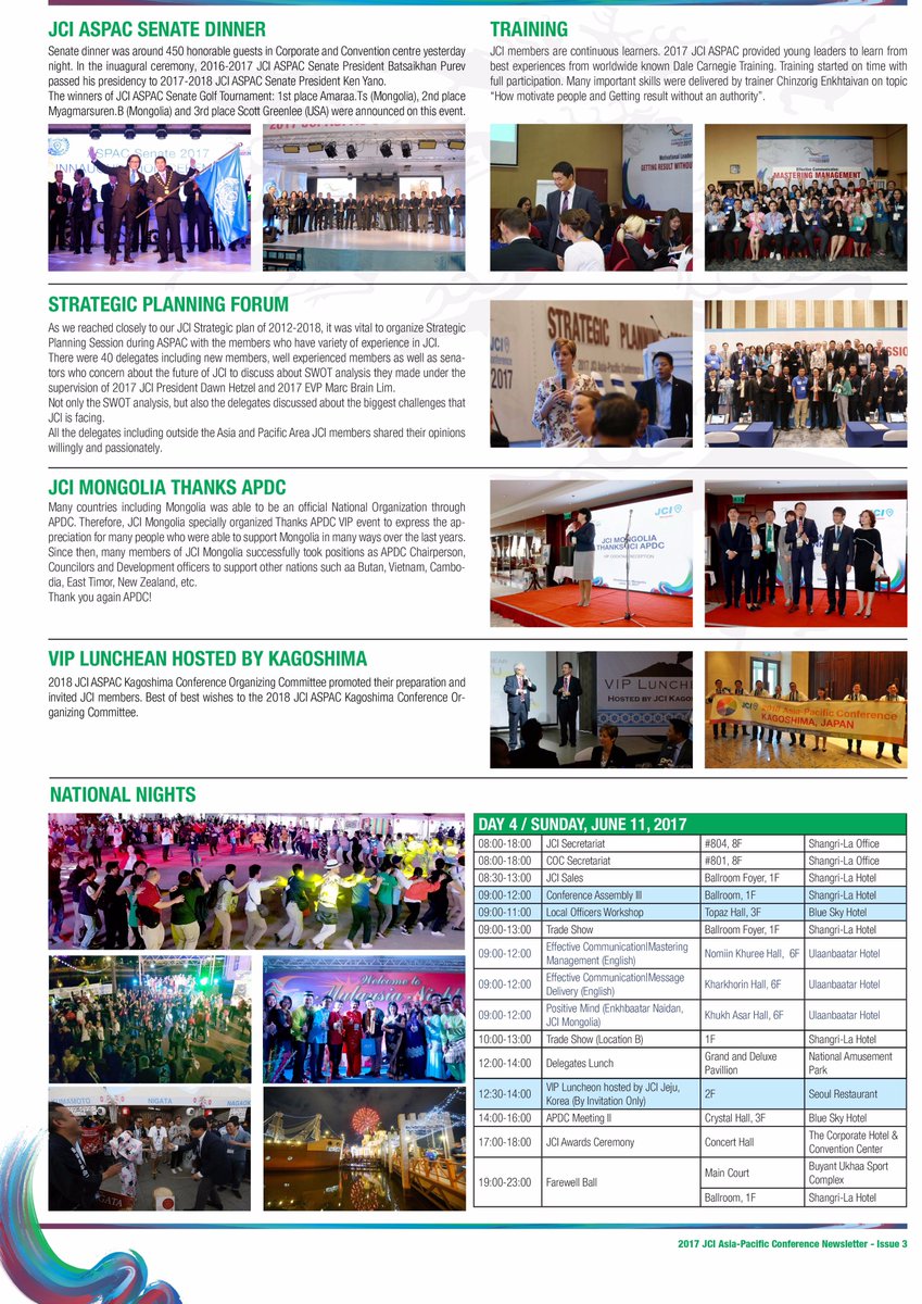 2017Aspac's tweet photo. 2017 JCI Asia-Pacific Conference Newsletter - Issue 3
Friday, June 11, 2017 #2017JCIASPAC https://t.co/I5GyiTiW9K